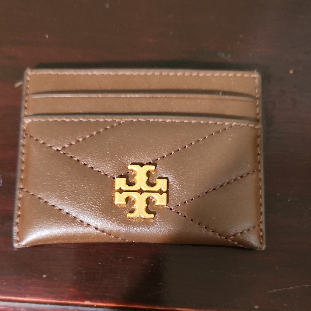 Tory Burch Quilted Brown Card Holder with Gold Logo